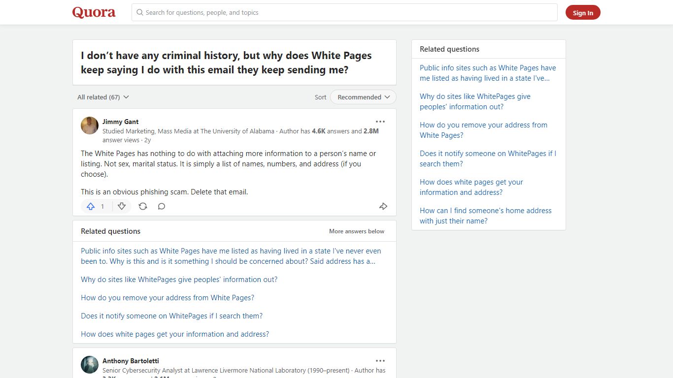 I don’t have any criminal history, but why does White Pages ... - Quora